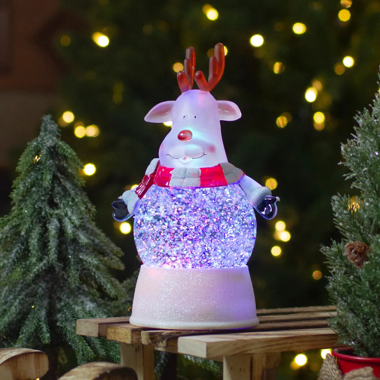 LED Lighted Color Changing Reindeer Christmas Snow Globe - 8"