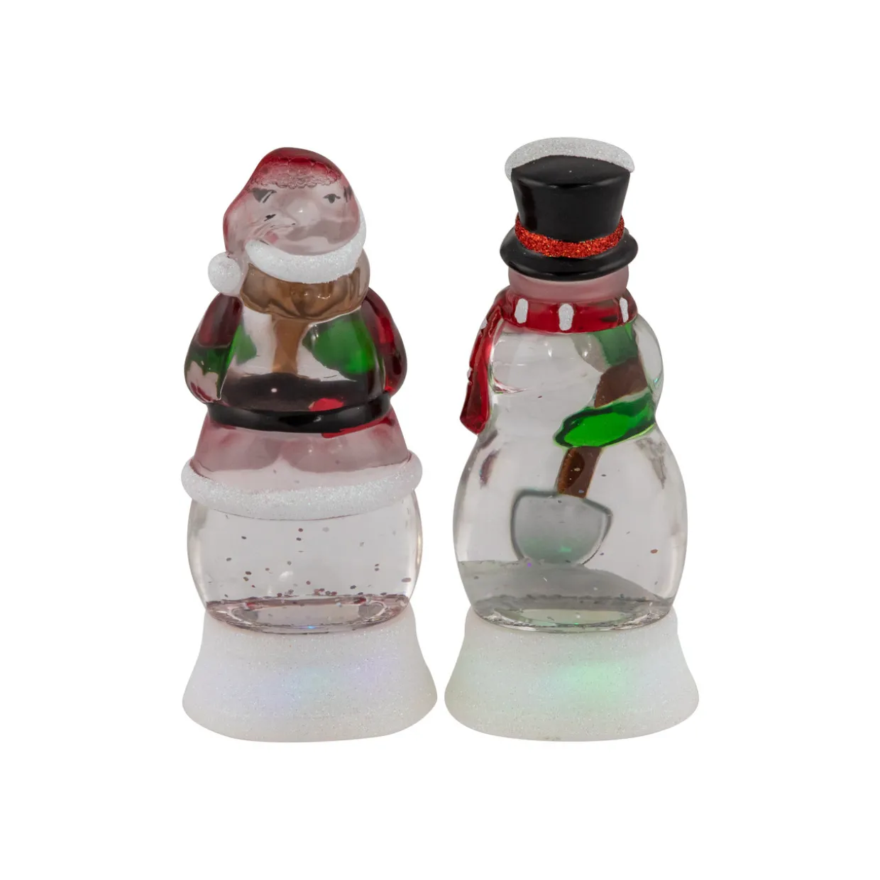 LED Lighted Color Changing Santa and Snowman Acrylic Christmas Snow Globes - 6.25" - Set of 2