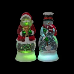 LED Lighted Color Changing Santa and Snowman Acrylic Christmas Snow Globes - 6.25