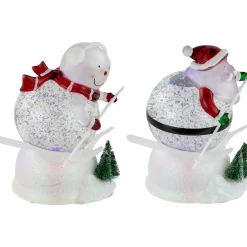 LED Lighted Color Changing Skiing Santa and Snowman Acrylic Christmas Snow Globes - 7.25" - Set of 2