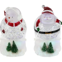 LED Lighted Color Changing Skiing Santa and Snowman Acrylic Christmas Snow Globes - 7.25