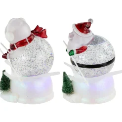 LED Lighted Color Changing Skiing Santa and Snowman Acrylic Christmas Snow Globes - 7.25