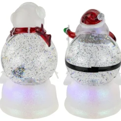 LED Lighted Color Changing Skiing Santa and Snowman Acrylic Christmas Snow Globes - 7.25