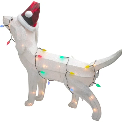 LED Lighted Dachshund Dog in Santa Hat Outdoor Christmas Decoration - 32" - Multicolor