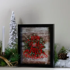 LED Lighted Framed "Have A Holly Jolly Christmas" Wreath Wall Art - 14" - Black