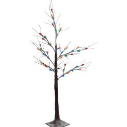 LED Lighted Frosted Christmas Twig Tree - 4' - Brown - Multi-Color lights