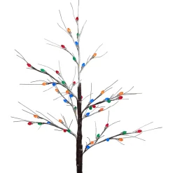 LED Lighted Frosted Christmas Twig Tree - 4' - Brown - Multi-Color lights