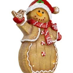 LED Lighted Gingerbread Snowman with Bird Christmas Figure - 15