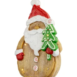 LED Lighted Gingerbread Santa Claus Glittered Christmas Figure - 15.5