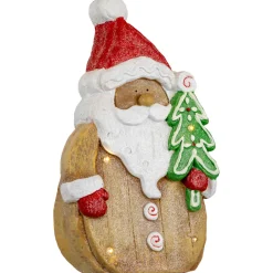 LED Lighted Gingerbread Santa Claus Glittered Christmas Figure - 15.5