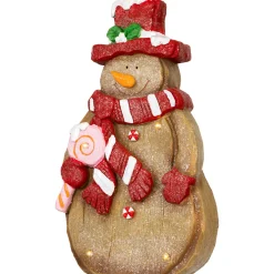LED Lighted Gingerbread Snowman with Lollipop Christmas Figure - 15.5