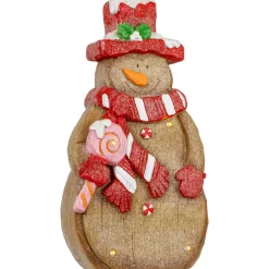 LED Lighted Gingerbread Snowman with Lollipop Christmas Figure - 15.5