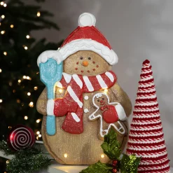LED Lighted Gingerbread Snowman with Cookie Christmas Figure - 15.75"