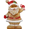 LED Lighted Gingerbread Santa with Candy Cane Christmas Figure - 15"
