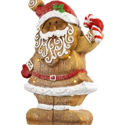 LED Lighted Gingerbread Santa with Candy Cane Christmas Figure - 15