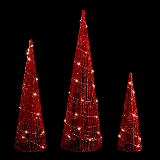 LED Lighted Glitter Cone Tree Outdoor Christmas Decorations - 23.5" - Set of 3