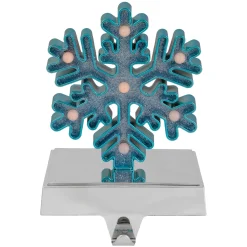 LED Lighted Glitter Snowflake Christmas Stocking Holder - 7" - Blue