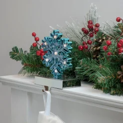 LED Lighted Glitter Snowflake Christmas Stocking Holder - 7" - Blue