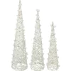 LED Lighted Glittered Cone Tree Christmas Decorations - 39.25" - White - Set of 3