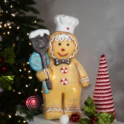 LED Lighted Glittered Gingerbread Snowman Chef Christmas Figure - 17.5"