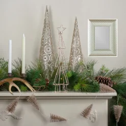 LED Lighted Glittered Wire Christmas Cone Tree - 17.5" - Warm White Lights