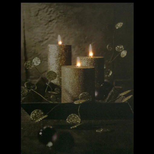 LED Lighted Glittery Gold Flickering Candles Christmas Canvas Wall Art 15.75" x 11.75"