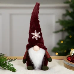 LED Lighted Gnome with Snowflake Christmas Figure - 13" - Burgundy Red