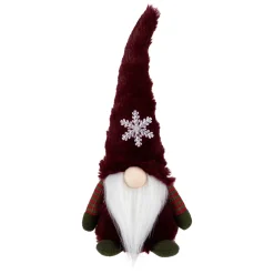 LED Lighted Gnome with Snowflake Christmas Figure - 13" - Burgundy Red