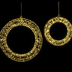 LED Lighted Hanging Christmas Wreath Decorations - 18" - Set of 2 - Gold Lights