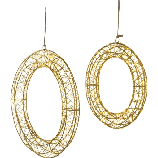 LED Lighted Hanging Christmas Wreath Decorations - 18" - Set of 2 - Gold Lights