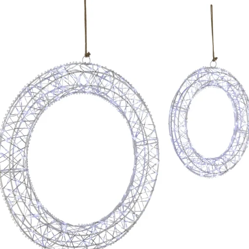 LED Lighted Hanging Christmas Wreath Decorations - 18" - Set of 2 - Cool White Lights