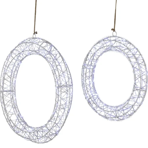LED Lighted Hanging Christmas Wreath Decorations - 18" - Set of 2 - Cool White Lights