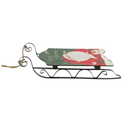 LED Lighted Hanging Wooden and Metal Santa Claus Decorative Christmas Sleigh - 19.5"