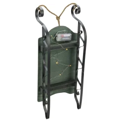 LED Lighted Hanging Wooden and Metal Santa Claus Decorative Christmas Sleigh - 19.5