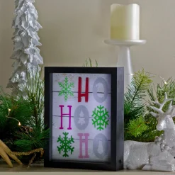 LED Lighted "HO, HO, HO" with Snowflakes Framed Christmas Wall Art - 9"