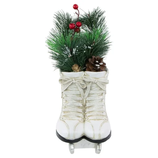 LED Lighted Ice Skates with Floral Arrangement Christmas Decoration - 12"