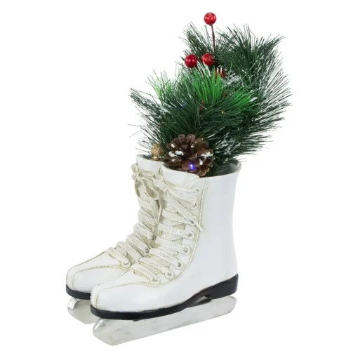 LED Lighted Ice Skates with Floral Arrangement Christmas Decoration - 12"