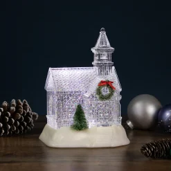 LED Lighted Icy Crystal Glitter Snow Globe Christmas House - 9"
