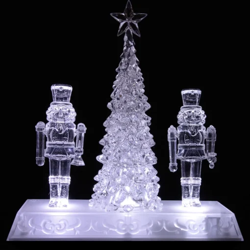 LED Lighted Icy Crystal Nutcracker and Christmas Tree Decoration - 9" - White Lights