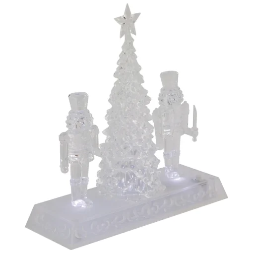 LED Lighted Icy Crystal Nutcracker and Christmas Tree Decoration - 9" - White Lights