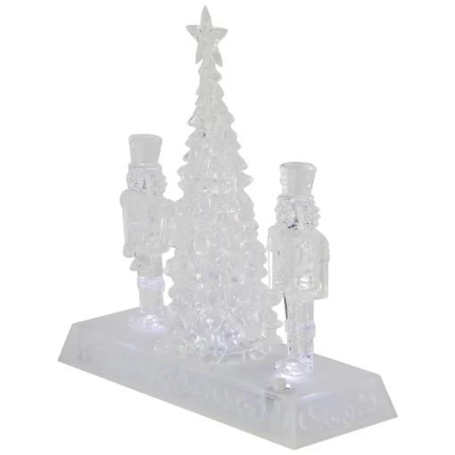 LED Lighted Icy Crystal Nutcracker and Christmas Tree Decoration - 9" - White Lights
