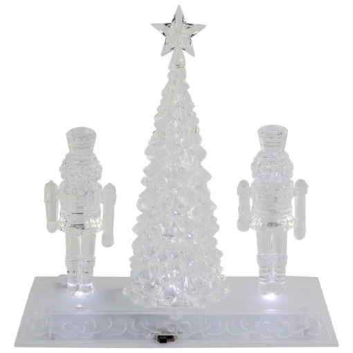 LED Lighted Icy Crystal Nutcracker and Christmas Tree Decoration - 9" - White Lights