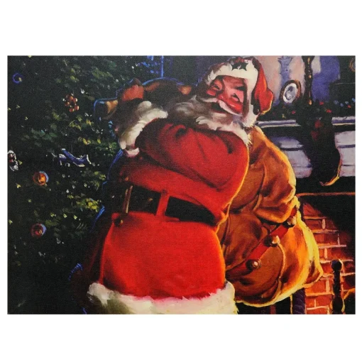 LED Lighted Jolly Santa Claus Christmas Canvas Wall Art - 11.75" x 15.75"
