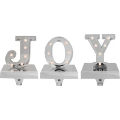 LED Lighted "JOY" Christmas Stocking Holder - 6.5" - Silver Finish - Set of 3