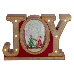 LED Lighted Joy Christmas Glitter Snow Globe - 11" - Red and Gold
