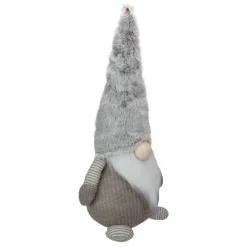 LED Lighted Knitted Gnome with Faux Fur Hat Christmas Figure - 23.5