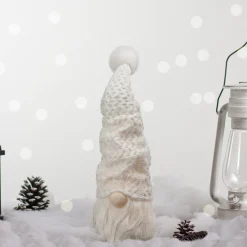 LED Lighted Knitted Sweater Hat Gnome Christmas Figure - 15" - White