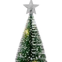 LED Lighted Mini Bottle Brush Pine Christmas Village Trees - Warm White - Set of 2