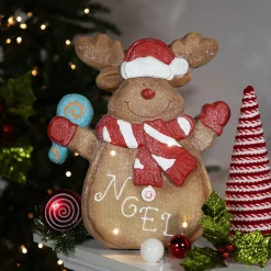 LED Lighted "Noel" Gingerbread Reindeer Christmas Decoration - 14.25"