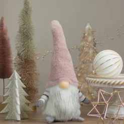 LED Lighted Nose Christmas Gnome Figure - 14" - Pink and White